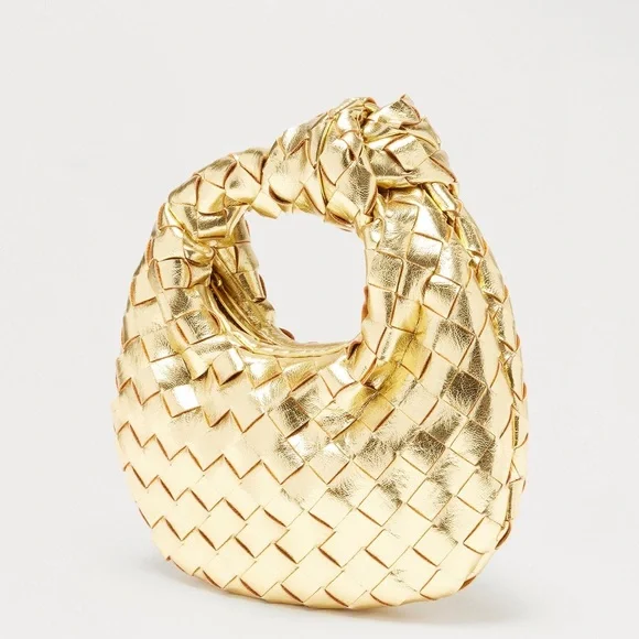 NWT Gold Woven Handle Women’s Handbag - Picture 1 of 3